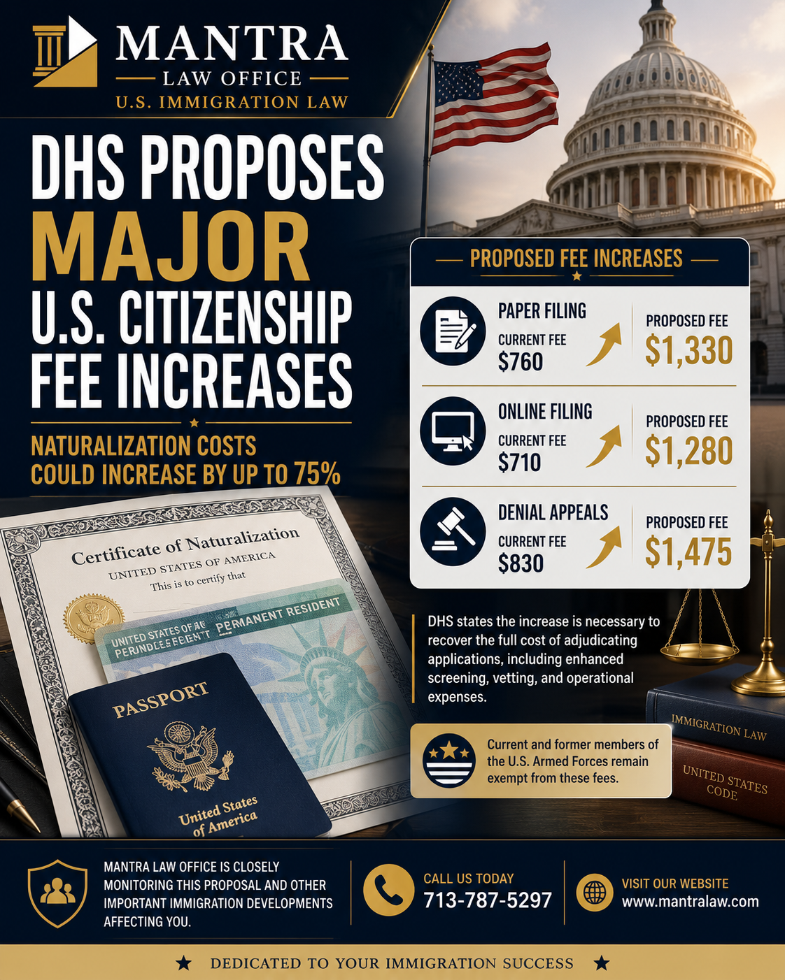 Mantra Law Office - DHS Proposes Significant Increase in U.S. Citizenship Application Fees